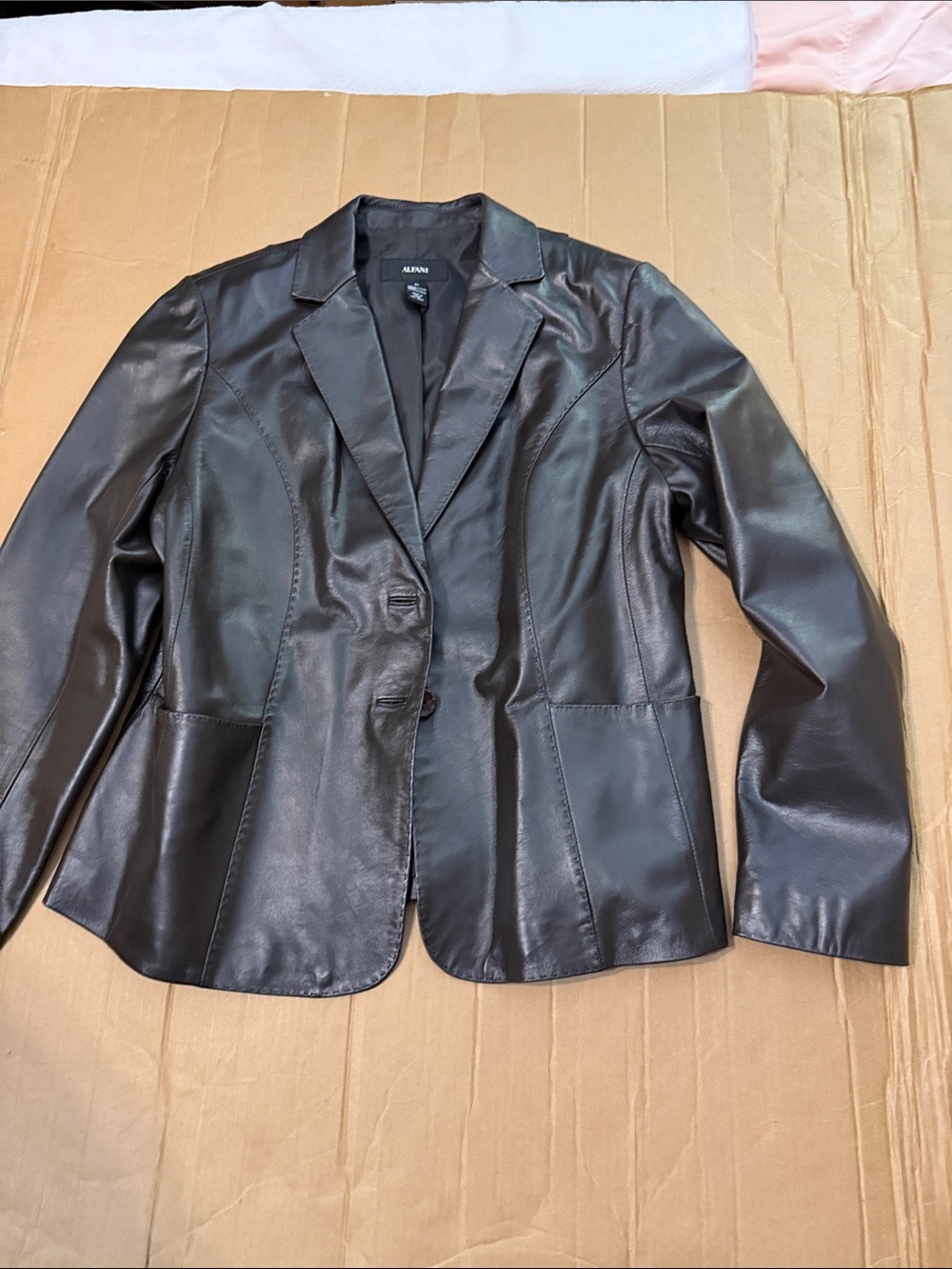 Alfani Men's Dark Brown Faux Leather Blazer Jacket